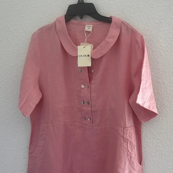 Women's Pink Midi Dress with Peter Pan Collar - Picture 3 of 5